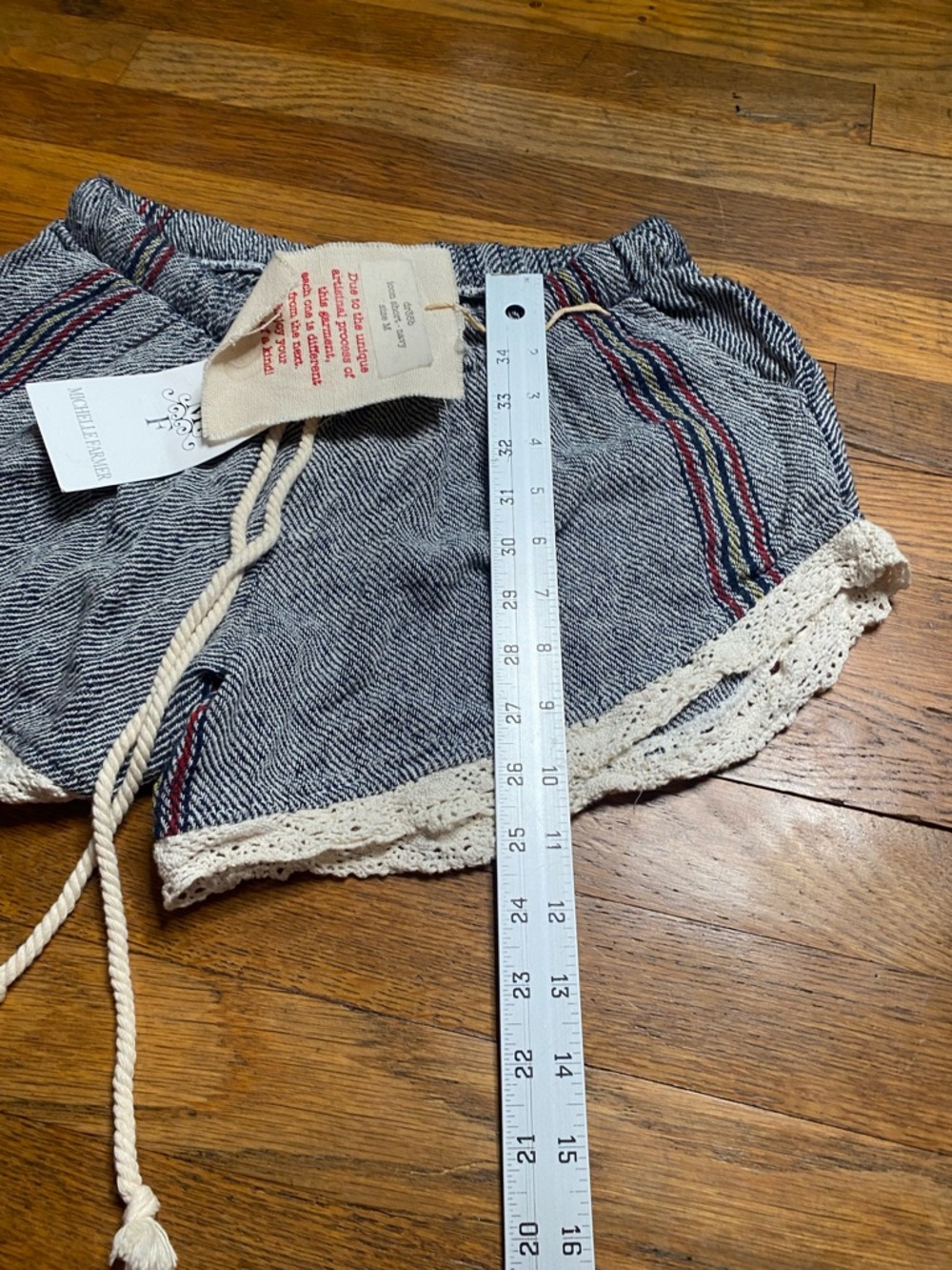 Beach Freedom Medium Icon Shorts Navy Stripe Crochet Trim Boho Lightweight - Picture 4 of 8